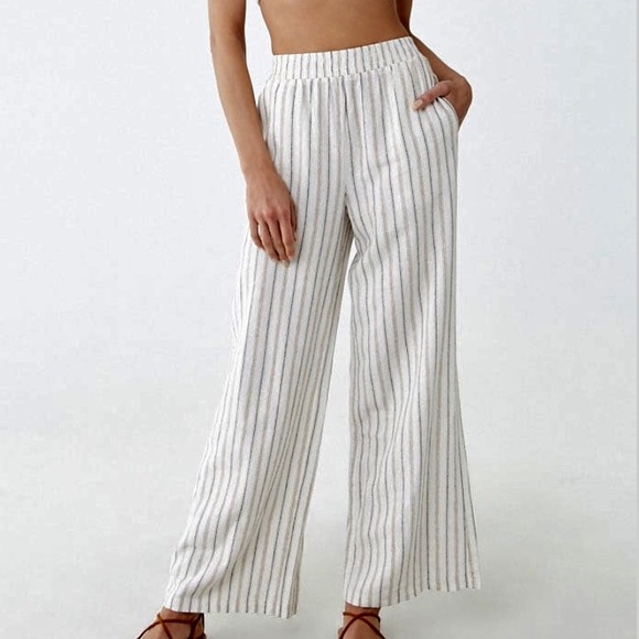 Linen Striped Wideleg Pants 